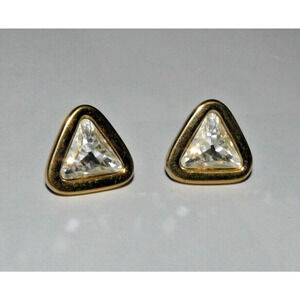 Swarovski Crystal Clear Vintage Signed SAL Pierced Earrings Faceted White & Gold